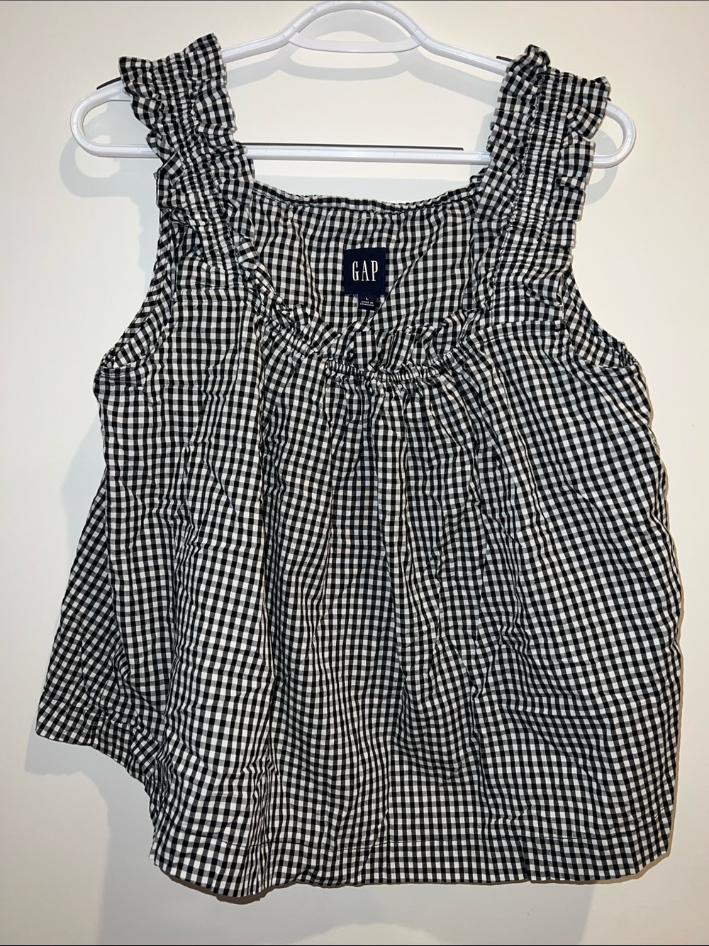 GAP Black and White Gingham Ruffle Strap Tank Top